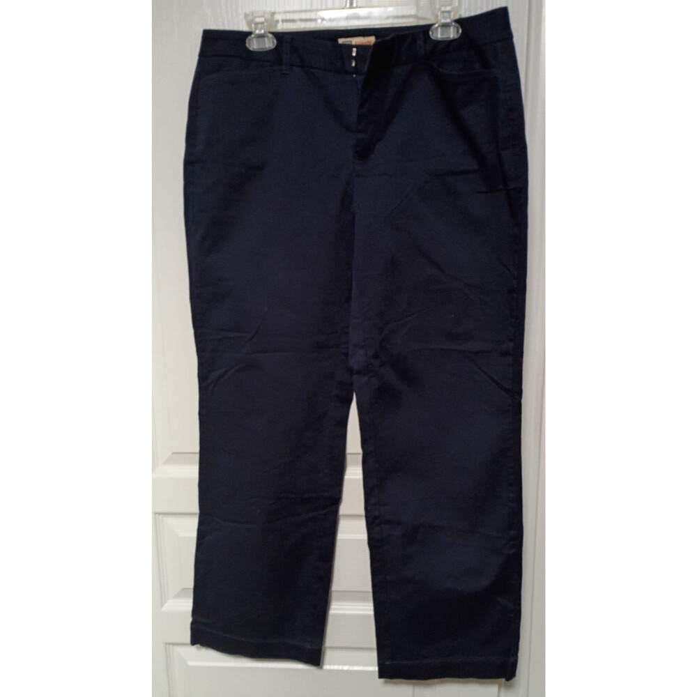 Faded Glory Womens 14 Petite Dark Navy Mid Rise Chino Stretch Pants Straight Leg